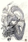 Eastern Dragon  Media: Markers, pen and ink. : dragon, markers, lung, chinese, asian, eastern, wyrm, serpent, markers, full body, greyscale