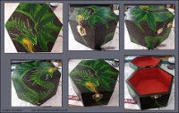 Green Dragon Box  Media: Acrylics, plain wooden box.  Gift for my bestest friend :) : dragon, green, jewellery box, hand painted