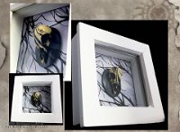 MiniSkulls - Marbled Raven  Media: Acrylics, ink, watercolour, resin replica skull, marbling ink. 750x750mm aperture frame.   Raven : animal, nature, craft, framed, skull, crow, raven