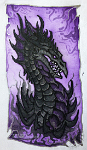 silk dragon black  This little chap was actually the inspiration for my 'Regal Dragon' picture (see digital section of gallery)! : silk, painting, silk painting, craft, art, black dragon, black, dragon, purple, sky, background, portrait, regal dragon,  silver