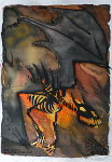 silk dragon fire02  Fire Dragon - first attept. : silk, painting, silk painting, craft, art, fire, dragon, undead, skeletal, skeleton, black, flames