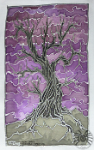silk tree  Treeeeee! Either the silver for the tree outline, or maybe the clear outliner on the sky... one of those was a mistake because the picture's a bit indistinctive :-( : silk, painting, silk painting, craft, art, bare, tree, dead, nature, purple, green, black, silver