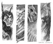 'Heritage' - sketches  Media: Pencils Project link:  "The Daemonslayers"  Character:  Blackjack , Geirrodur, that zombie griffin and Knightmare.  Little sketches from "Heritage". : blackjack, project, character, OC, daemonslayers, cursed black dragon, cursed, black, dragon, syrax, bloodbane, hybrid, dragonwolf, dracosvulf, dracolf, anthro, warrior, furry, winged, male, heritage, comic, knightmare, dire unicorn, geirrodur, zombie griffin