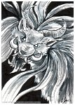 ACEO - Wolfything  Media: ink, white gel pen, watercolour marker 2.5"x3.5" artist trading card. : ACEO, ATC, artist, trading, card, watercolour, wolf, demon, daemon, monster