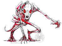 ink werewolf skeleton00  Media: Black and red brush inks (Pentel brush pens).  Skeleton practice : werewolf, skeleton, undead, ink, red, black, full body