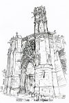 inksketch cathedral038  Aug 2022 Sakura Pigma pens in 16:9 Winsor & Newton sketchbook, 90gsm paper. More cathedral! Somewhere in France. I've forgotten which one this is =(
