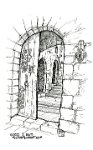 inksketch door303  April 2022 Sakura Pigma pens in 16:9 Winsor & Newton sketchbook, 90gsm paper.  A door at Castlenou, South of France.
